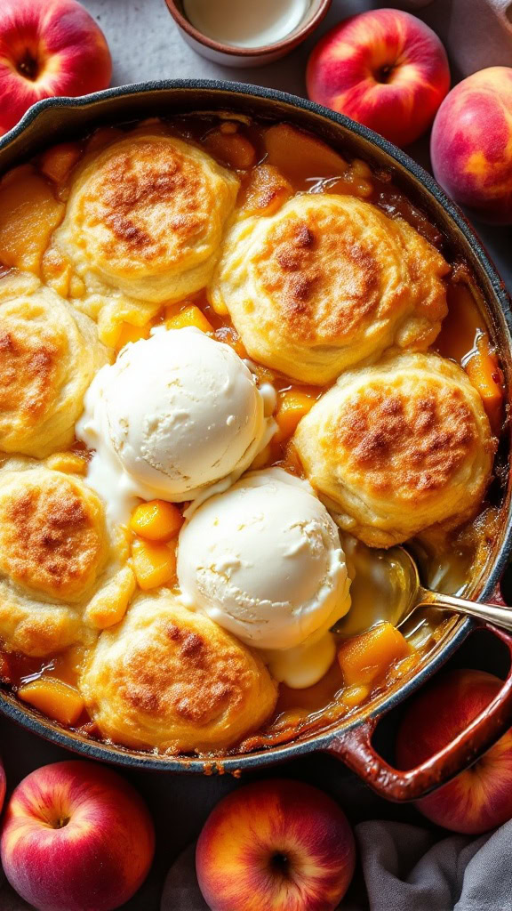 Nothing says comfort like a warm bowl of Dutch Oven Peach Cobbler. The sweet, juicy peaches paired with fluffy biscuits create the perfect dessert for any gathering. Serve it warm with a scoop of ice cream to take it to the next level!