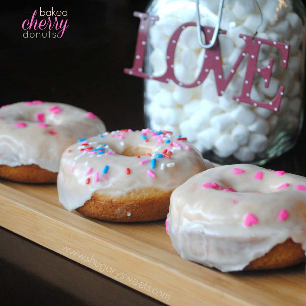 Cherry Donuts (Baked) with Vanilla Glaze