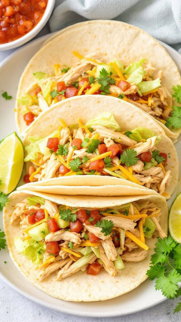 These easy chicken tacos are perfect for a quick weeknight dinner. With tender shredded chicken, fresh toppings, and soft tortillas, everyone will love them. 