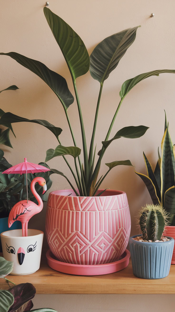 What It Is: A playful, colorful mix of pots, plants, and decor. Combine bold patterns, quirky planters, and a variety of plant types for an anything-goes approach.