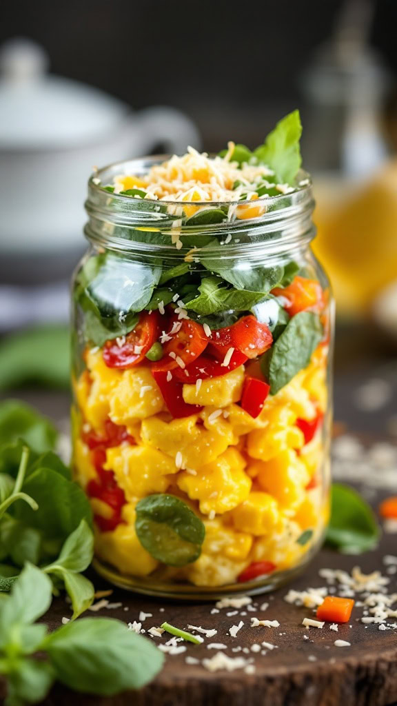 Get your veggies in early with this Egg and Veggie Breakfast Jar! Packed with protein and flavor for a satisfying start to the day. 🥚🌶️ #HealthyBreakfast #VeggieLovers #MealPrepIdeas