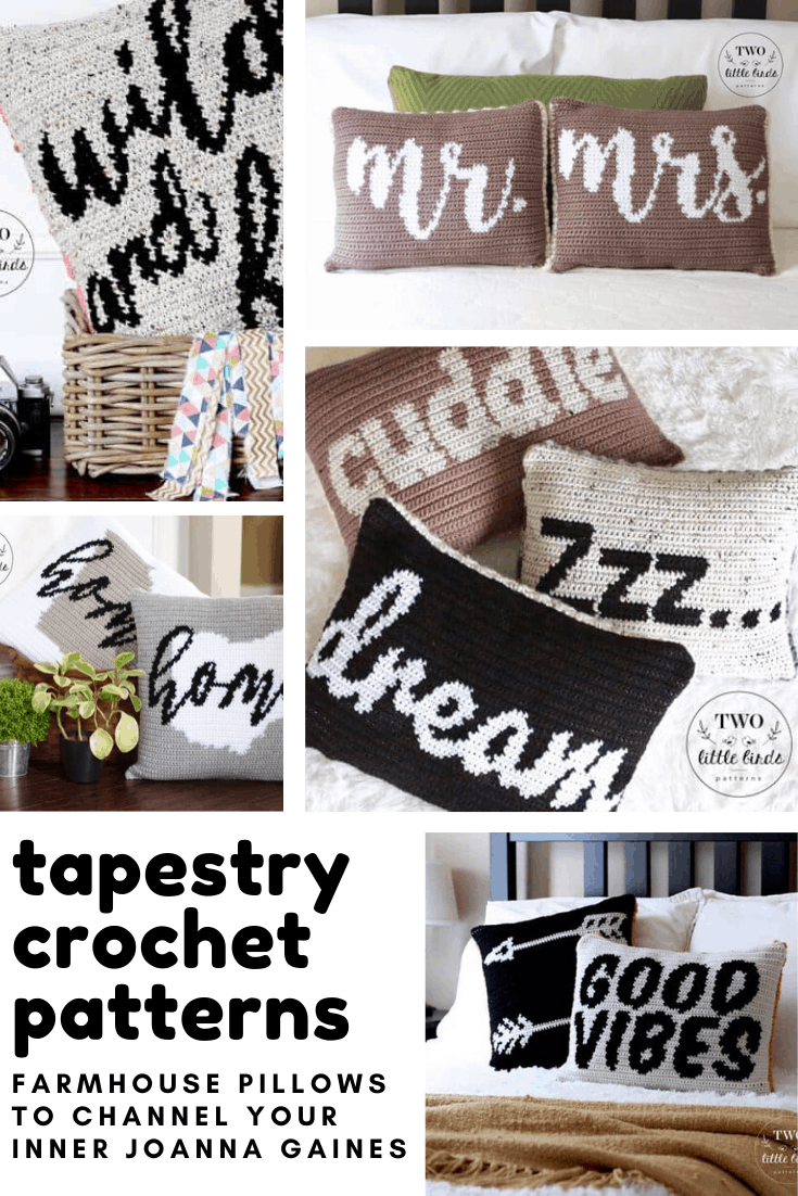 Loving these farmhouse tapestry crochet pillow patterns! They'd make wonderful wedding or housewarming gifts for Fixer Upper fans!