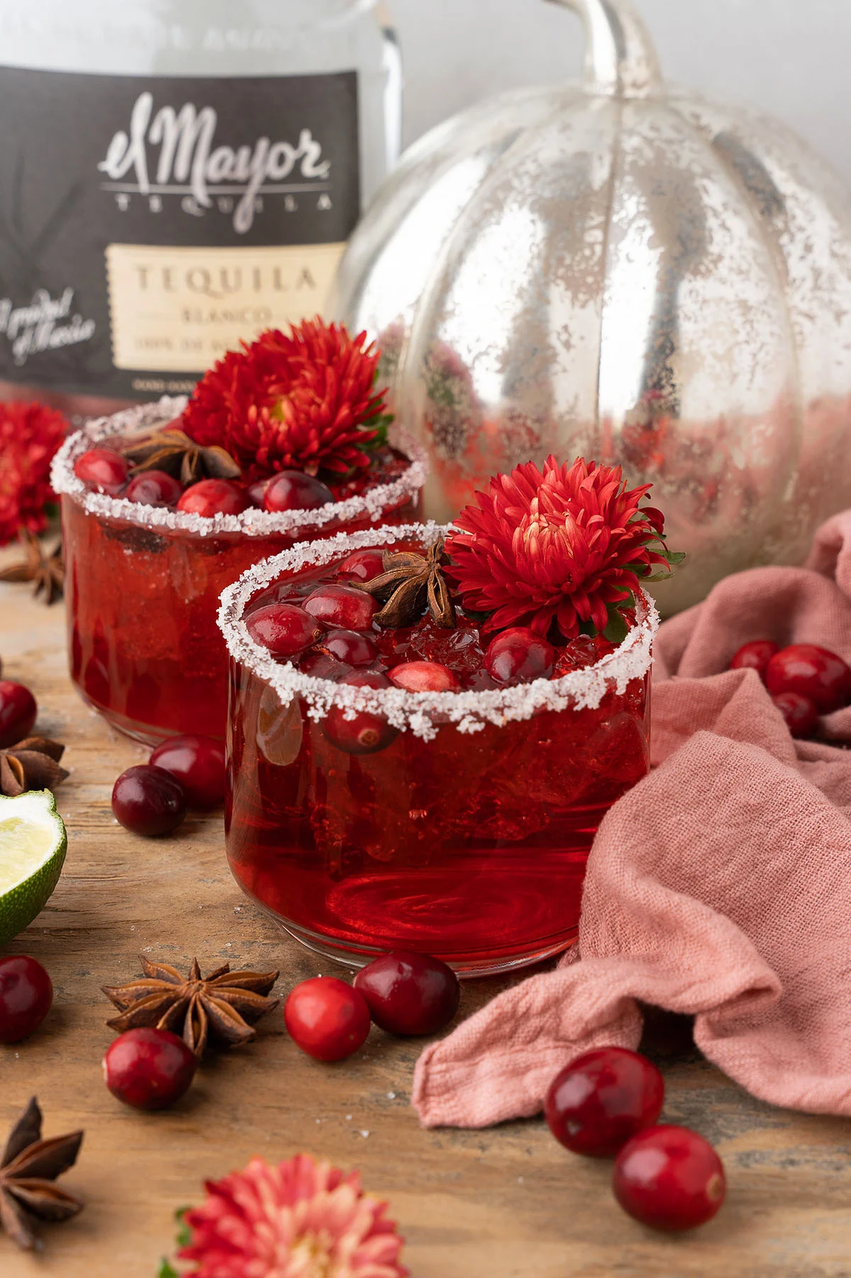 A festive twist on the margarita, this cocktail uses cranberry juice and tequila for a refreshing and colorful Thanksgiving option.