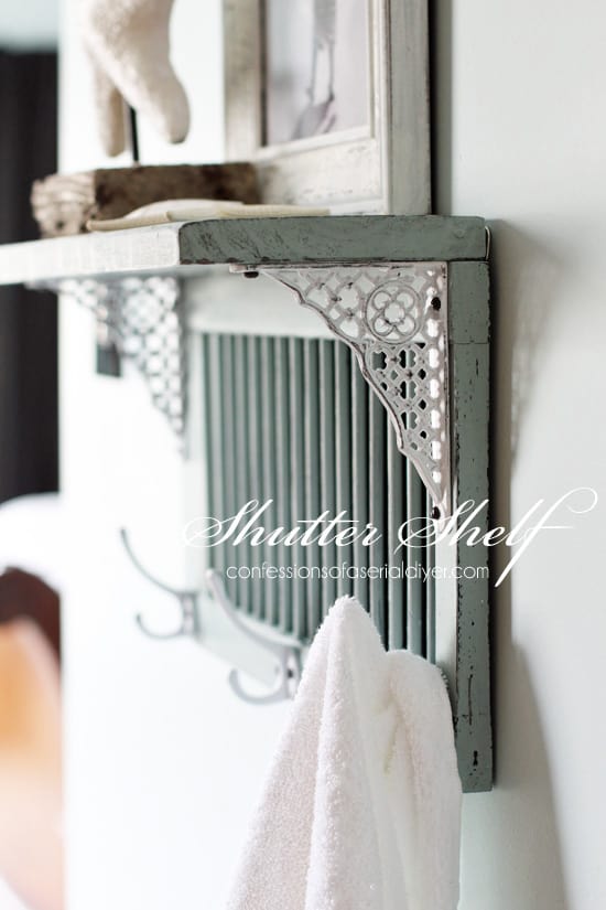 Transform an old window shutter into a bathroom shelf