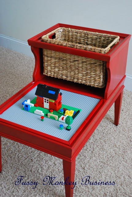 Amaze your kids by turning an old end table into a LEGO table