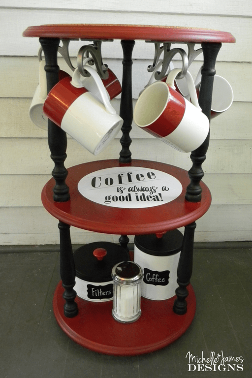 Turn a round tiered table into a fancy coffee station