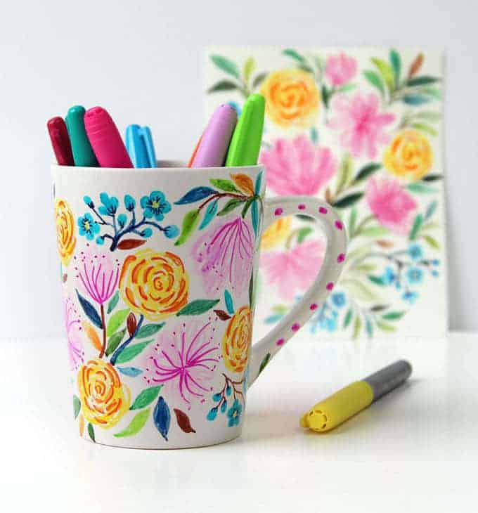 Watercolour Flower DIY Sharpie Mug