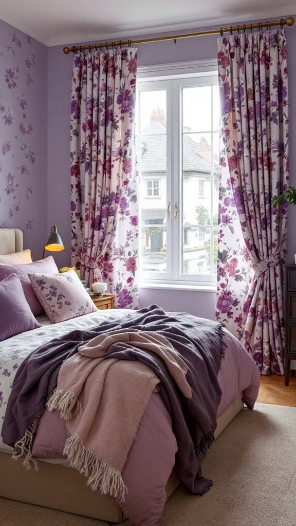 Floral patterns in purple tones can really brighten up a space. The mix of soft and bold purples creates a cozy vibe, perfect for relaxation. These designs add a fresh touch to any room, making it feel welcoming and stylish.