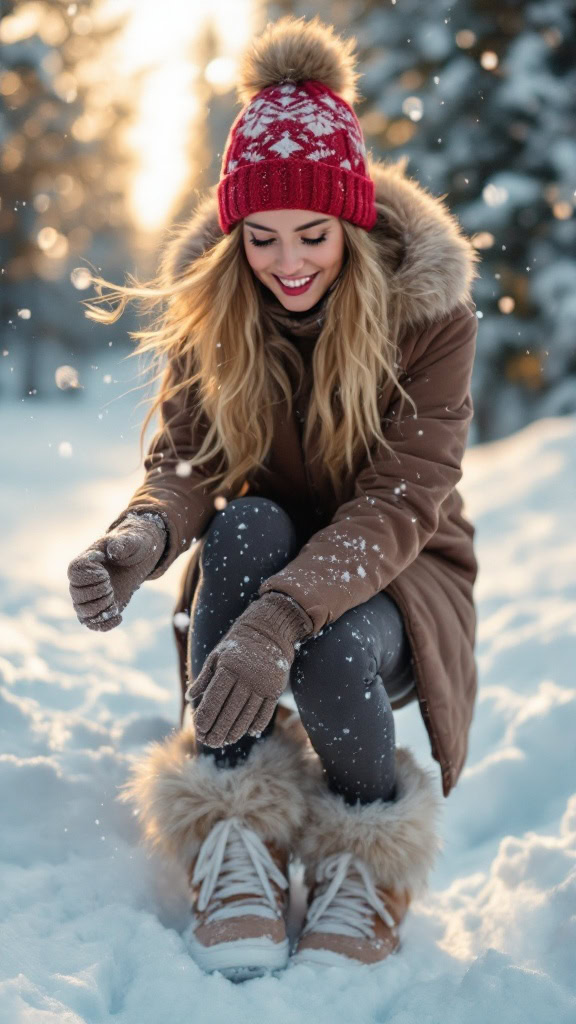 Is there anything cuter than a fluffy sneaker paired with thermal tights? This combo is perfect for those chilly snowy days. The fluffy sneakers not only keep your feet warm, but they also add a fun element to your outfit. Plus, they look fabulous!