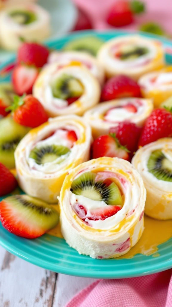 Who says pinwheel appetizers can’t be sweet? These fruit and cream cheese pinwheels are a refreshing dessert option. With colorful fruits like strawberries and kiwi rolled into creamy cheese, they’re a fun treat for all ages.