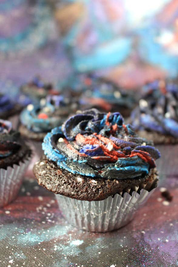 Galaxy Decorated Chocolate Cupcakes