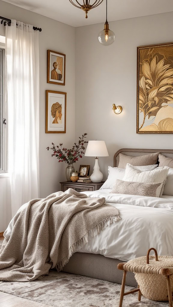 Golden-hued artwork is a sophisticated way to incorporate yellow into your guest bedroom. It adds warmth and elegance while complementing various color schemes.