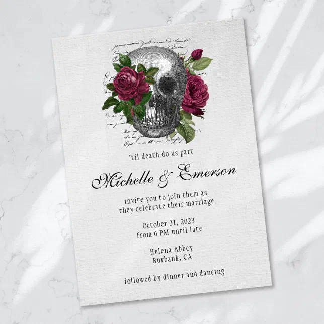 Gothic Skull Floral 'til death do us part Wedding Invitation