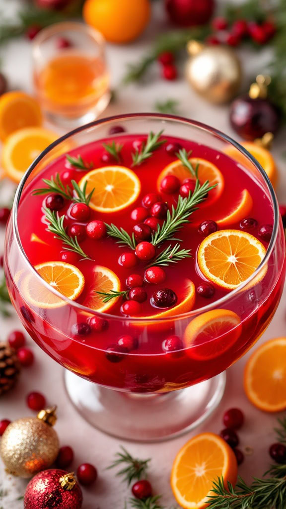 This holiday punch is a showstopper! With its bright red hue and festive decorations, it’s perfect for any Christmas party or even a cheerful baby shower. The mix of cranberries and oranges creates a refreshing taste that everyone will love.