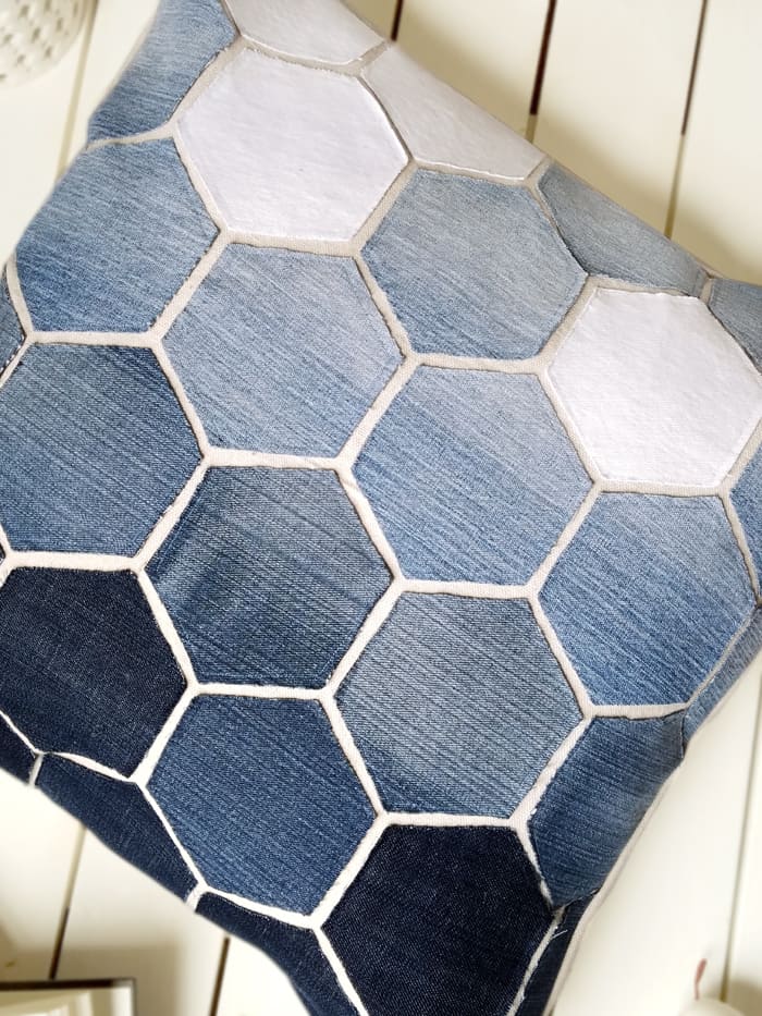 Hexagon Pillow Made from Old Jeans