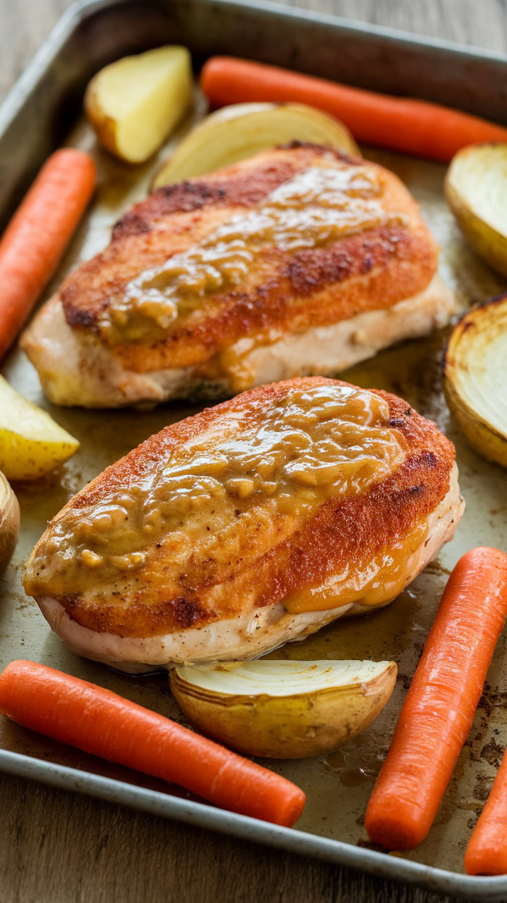 Honey mustard baked chicken is a tasty dish that's super easy to whip up. Just coat your chicken breasts with a mix of honey and mustard, bake them, and let the flavors meld together. Serve it alongside some roasted veggies for a complete meal!