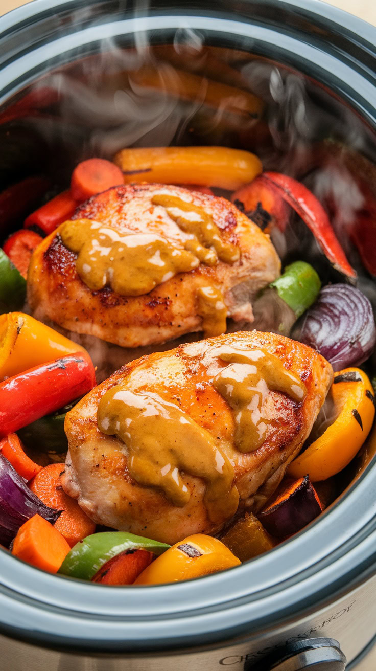 This honey mustard glazed chicken is a real treat for your taste buds. The combination of sweet honey and tangy mustard creates a delicious glaze that seeps into the chicken as it cooks. Serve it with your favorite veggies for a complete meal that's super easy to prepare.