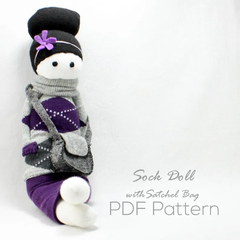 Pretty sock doll pattern with a matching satchel