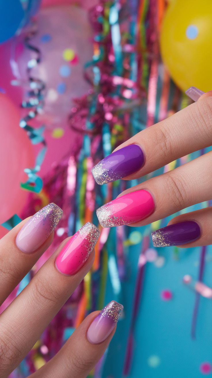 Rainbow glitter tips are the perfect way to add some sparkle to your nails. The blend of vibrant colors creates a playful look that’s great for any occasion. You can easily achieve this fun style at home or at your favorite salon!