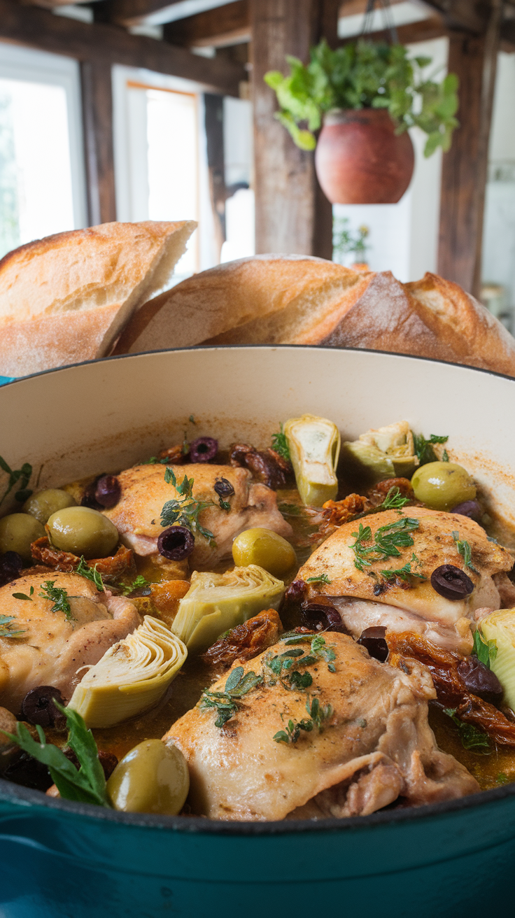 This dish is a wonderful blend of flavors that will make your taste buds dance. The tender chicken pairs perfectly with artichokes and olives, creating a savory experience you won’t forget. 