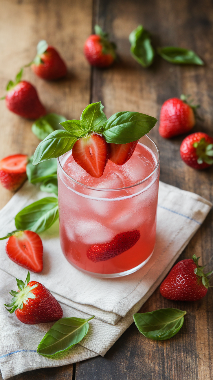 The Strawberry Basil Smash is a refreshing cocktail that perfectly combines the sweetness of ripe strawberries with the aromatic flavor of fresh basil. This drink is not only delicious, but it's also incredibly easy to make, making it a great addition to your New Year's Eve festivities.