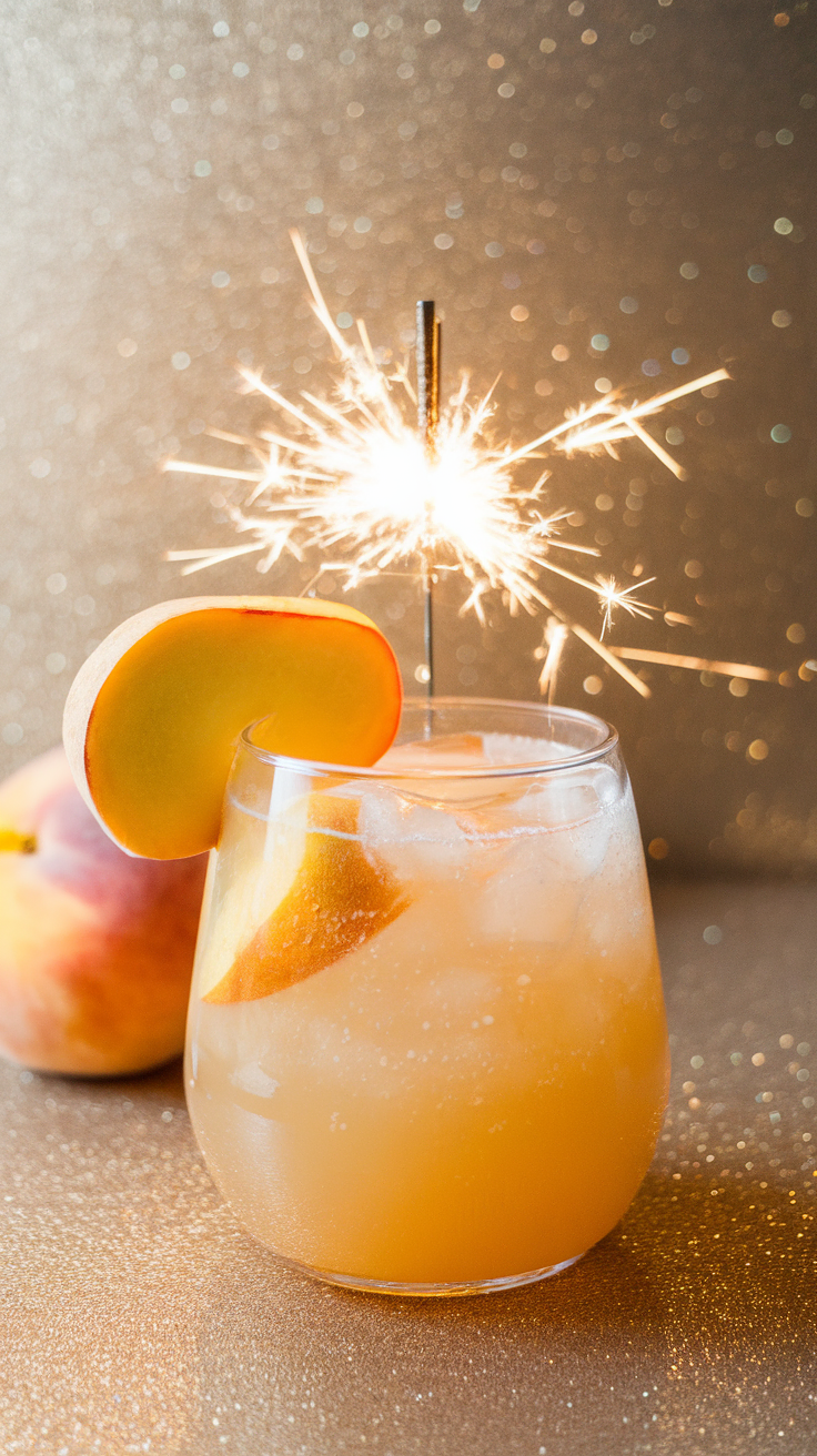 The Ginger Peach Sparkler is a refreshing and bubbly cocktail that combines sweet peach flavors with a zing of ginger. It's perfect for toasting the New Year, offering a delightful balance of fruity sweetness and a touch of spiciness. Simple to make, this drink is sure to impress your guests without requiring a lot of fuss in the kitchen.