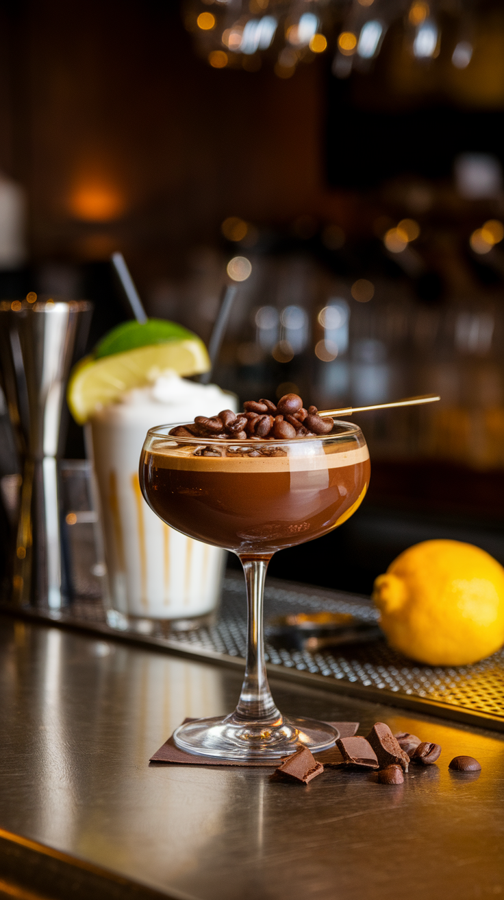 The Chocolate Espresso Martini is a delightful twist on the classic espresso martini, blending rich chocolate flavors with a robust coffee kick. This drink is perfect for those who enjoy a touch of sweetness with their caffeine and want to celebrate New Year's Eve in style.