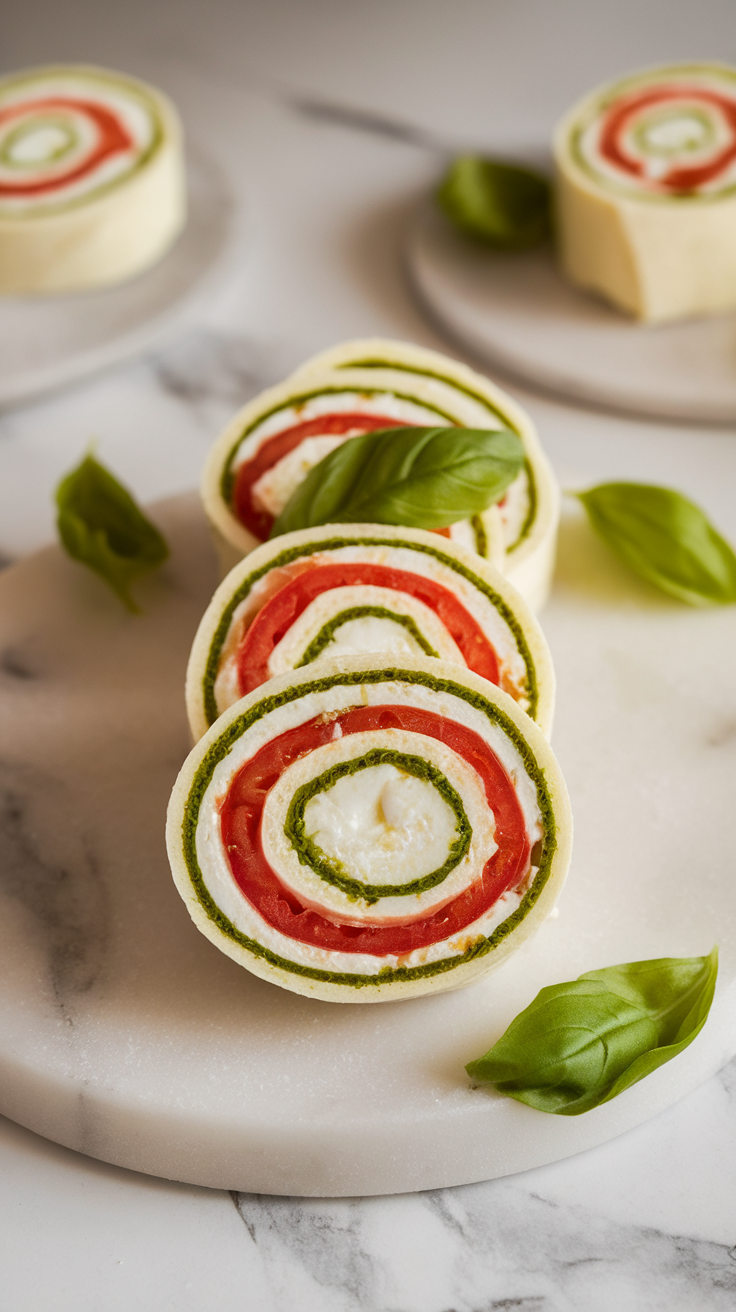 Caprese pinwheels are a delightful twist on the classic Caprese salad. They combine fresh mozzarella, ripe tomatoes, and vibrant basil wrapped in a soft tortilla, creating a burst of flavor in every bite. These pinwheels are not only tasty but also visually appealing, making them a fantastic choice for parties or casual gatherings.