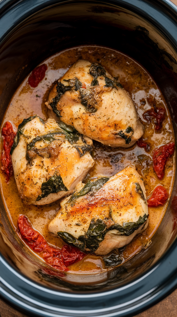 This Italian Herb Chicken with Spinach is a delightful dish for any night of the week. It’s simple to prepare and packed with flavor, thanks to the aromatic herbs and fresh spinach. Toss it all in the crockpot, and let it do the work while you enjoy your evening!