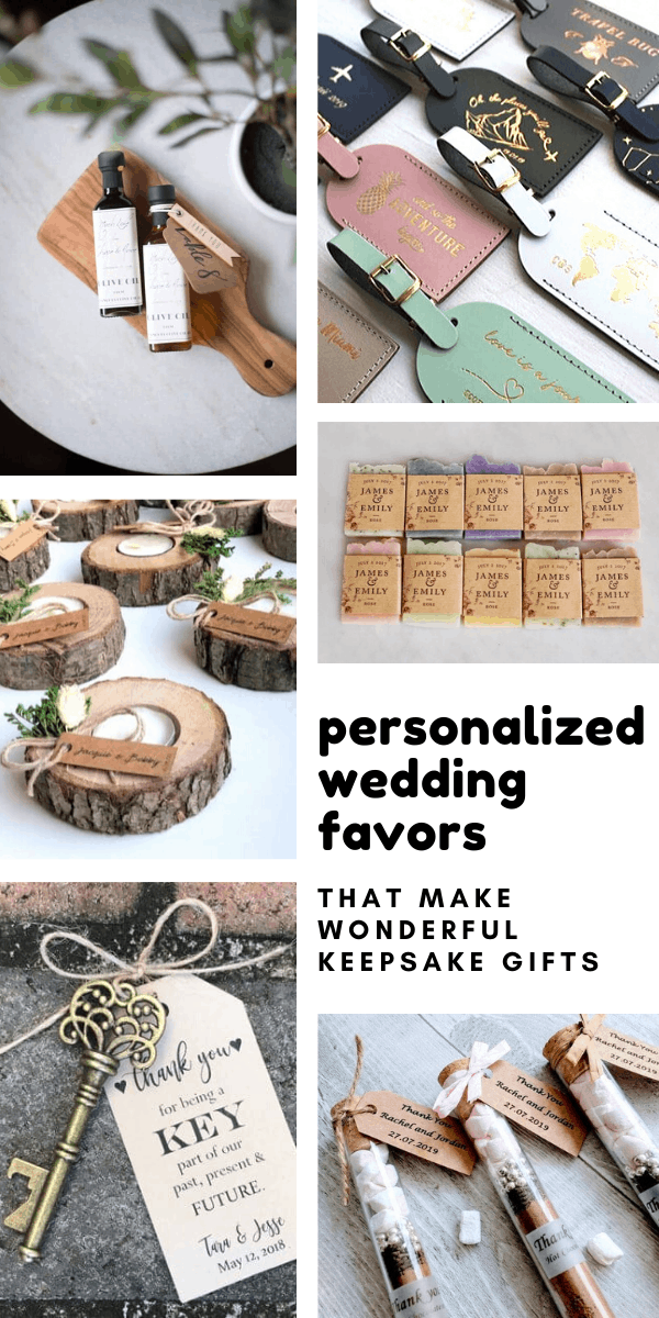 These keepsake wedding favors can all be personalized with your name and wedding date and your guests will love them!