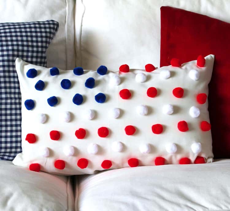 Fourth of july pom pom flag pillow