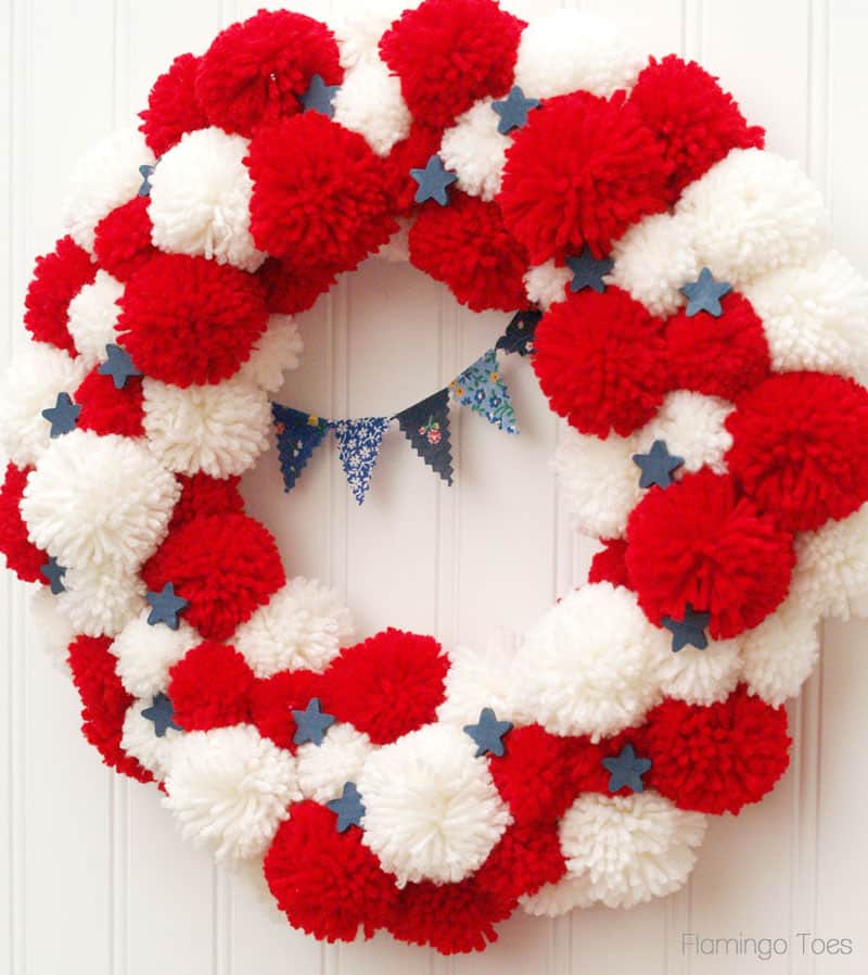 Patriotic pom pom wreath