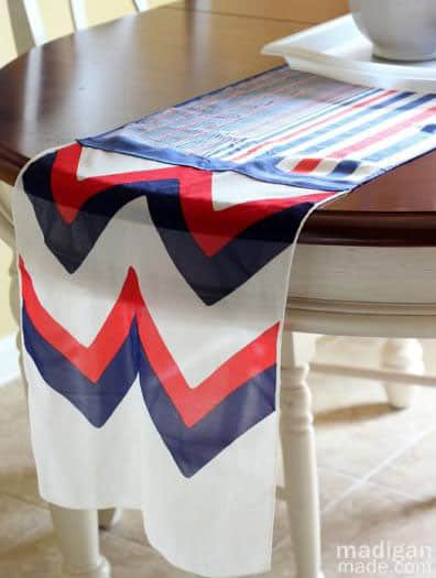 A patriotic no-sew table runner from scarves