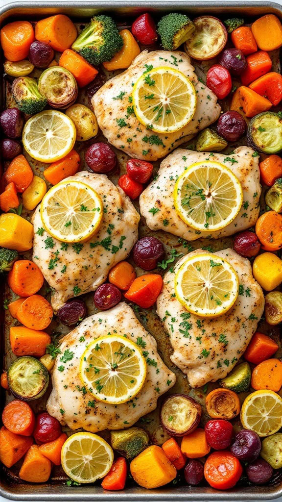 Lemon herb chicken with vegetables is a fantastic choice for busy weeknights. The bright flavors of lemon paired with tender chicken and colorful veggies make for a satisfying meal. Toss everything on a sheet pan, and you’ll have dinner ready in no time!