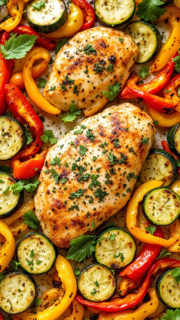 This Lemon Herb Chicken with Zucchini and Bell Peppers is perfect for a midweek meal. The chicken stays juicy and flavorful, while the veggies add a pop of color and crunch. Just toss everything on a sheet pan, and you’re ready to go!