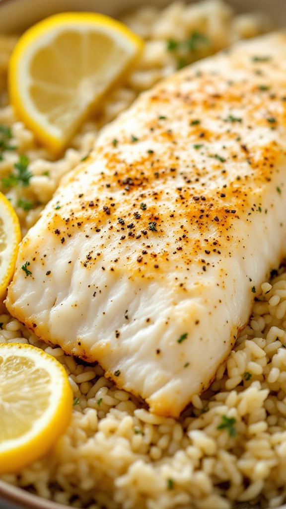 This lemon pepper baked cod is a simple dish that packs a punch. It pairs perfectly with herbed rice for a complete meal that's easy to whip up. 