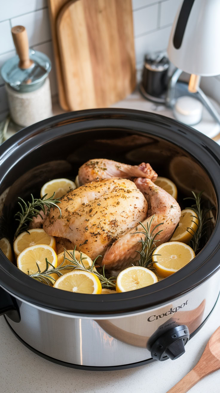 Lemon rosemary chicken is a simple and tasty dish that everyone will love. Just toss chicken breasts, fresh lemons, and rosemary into the crockpot for a delicious meal with minimal effort. The result is a juicy, flavorful chicken that pairs perfectly with rice or veggies!