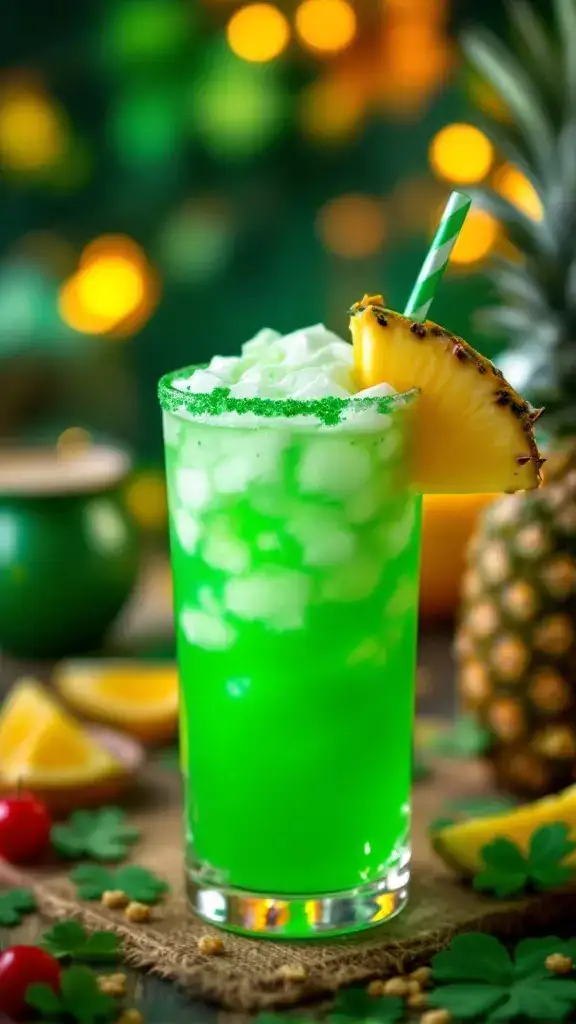 Get ready to bring some fun to your St. Patrick's Day party with Lucky Leprechaun Punch! This vibrant green drink is not just a feast for the eyes; it's packed with fruity flavors that everyone will love. Serve it up in a festive glass and watch your guests smile with every sip!