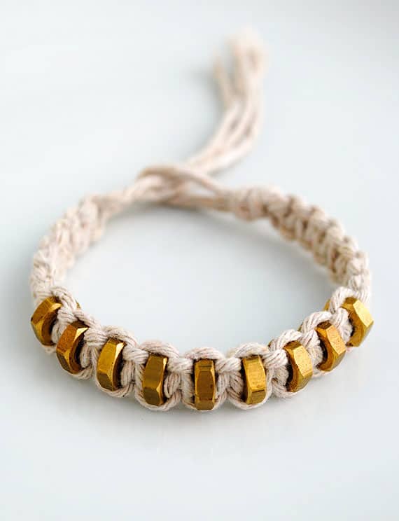 {macramé: square knot} string & hexnut bracelet