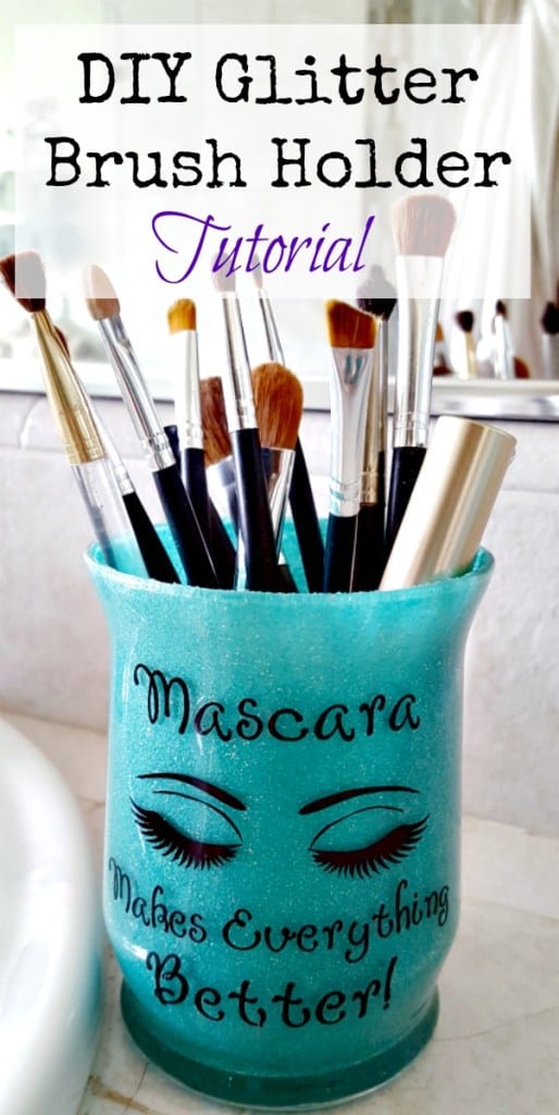 Turn a cheap glass votive into a sparkling makeup brush holder