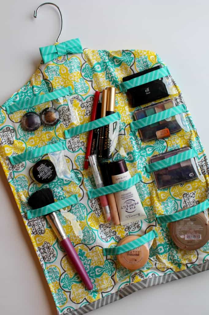 Make your own hanging makeup organiser