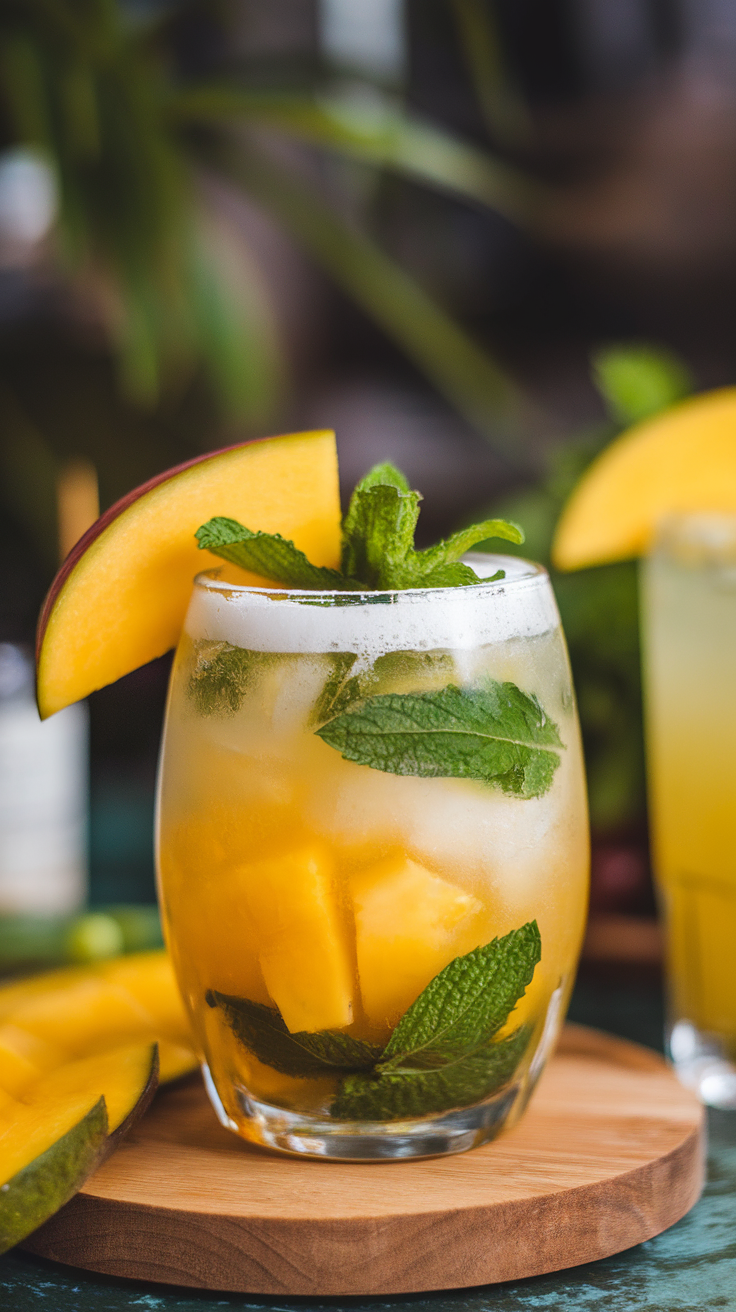 A tropical upgrade to the classic mojito! Fresh mango, zesty lime, and cool mint take this rum cocktail to the next level. Sweet, citrusy, and downright addictive. 🍹