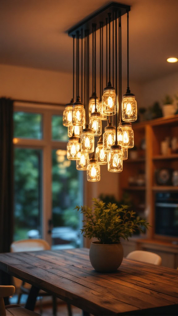 A mason jar chandelier brings a cozy vibe to any room. These charming lights not only brighten up your space but also add a touch of creativity. Perfect for a dining area or kitchen, they make every meal feel special.