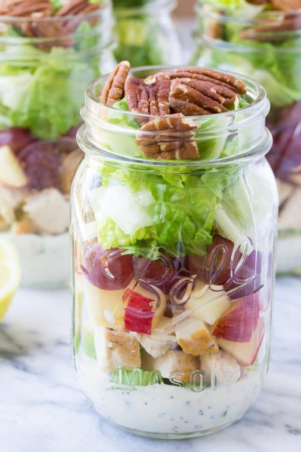 Chicken Salad Mason Jar Salads with No-Mayo Dressing