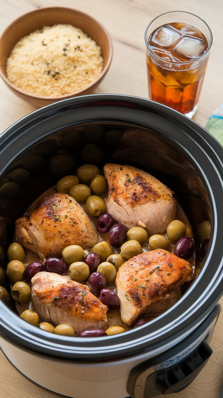 This Mediterranean Chicken with olives is a perfect dish for any day of the week. The juicy chicken breasts slow-cook with olives, creating a wonderful blend of flavors that everyone will love. Serve it over couscous or with crusty bread for a satisfying meal!