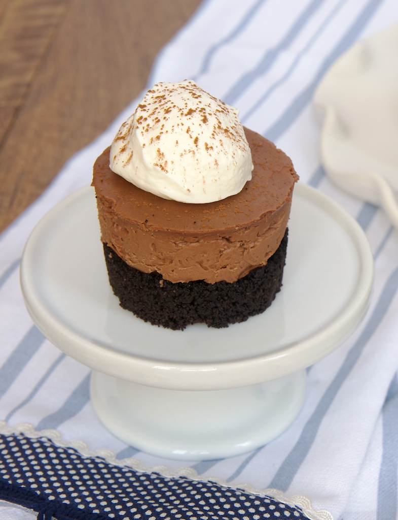 Mini chocolate cheesecakes like these make the perfect bite-sized treat for a baby shower!