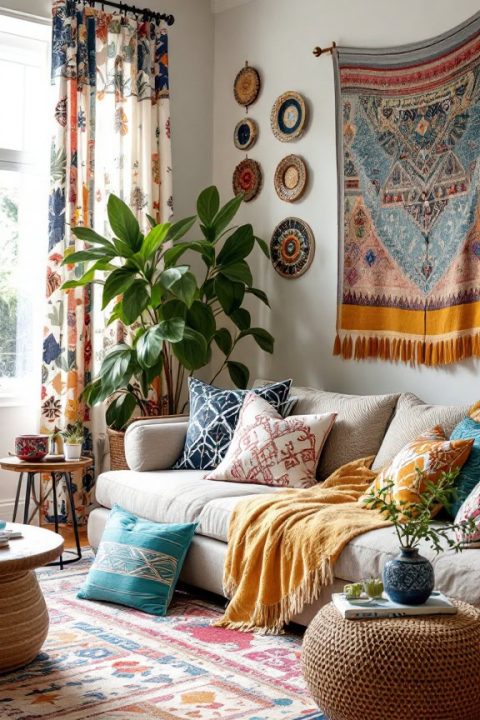 Mixing patterns, layering textiles, and adding vintage charm—this guide to boho maximalist living rooms will inspire your next makeover! ?? #BohoLivingRoom #HomeStyle #InteriorDecor