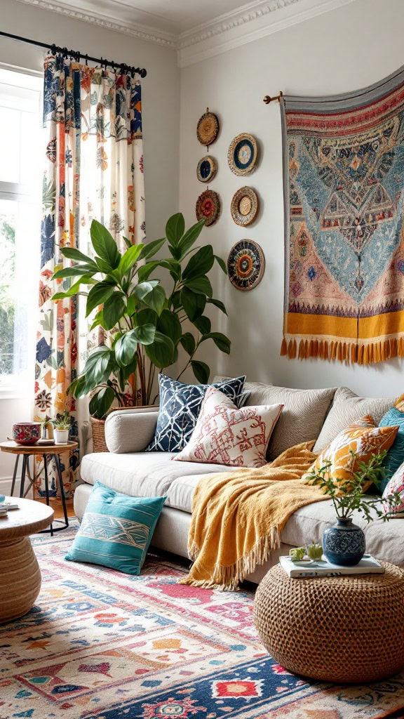 Mixing patterns, layering textiles, and adding vintage charm—this guide to boho maximalist living rooms will inspire your next makeover! 🌟💖 #BohoLivingRoom #HomeStyle #InteriorDecor