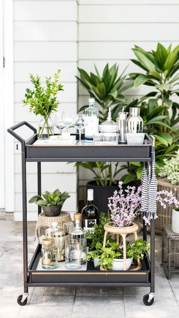 This sleek bar cart combines style and function with a clean design and just the right touch of greenery. Perfect for small spaces, it’s an easy way to serve drinks without compromising on aesthetics.