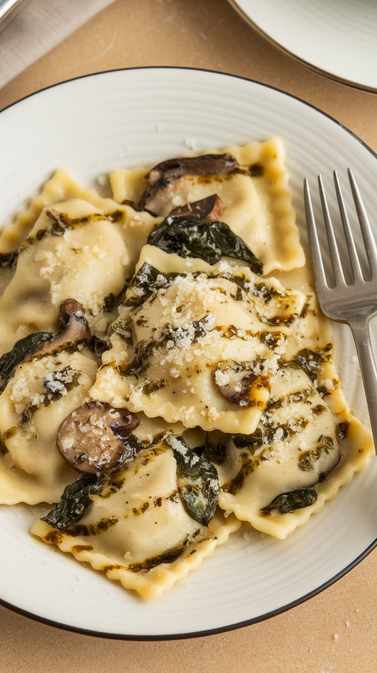 Mushroom and spinach ravioli is a delicious choice for any pasta lover. The creamy filling of mushrooms and fresh spinach pairs perfectly with a light sauce or just a sprinkle of Parmesan. This dish is simple to make and will impress anyone at your dinner table!